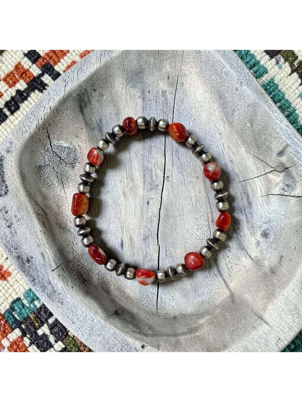 6.5" Orange Spiny Bracelet w/ 5mm Pearls & 6mm Saucers